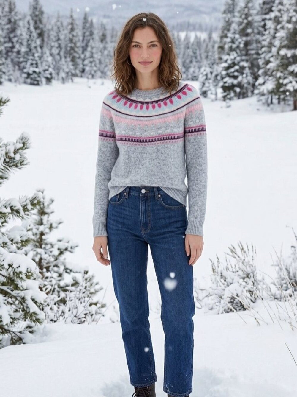 GAP Women M Fair Isle Wool Mohair Blend Pullover Crewneck Nordic Knit Sweater